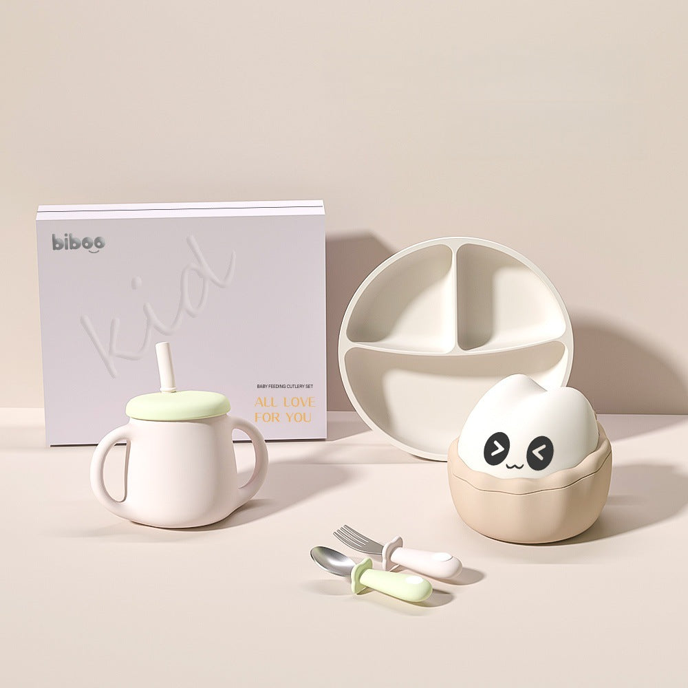 Wholesale customizable gift sets: cute silicone tableware for infants and toddlers, baby feeding utensils, and baby dinnerware gift box sets