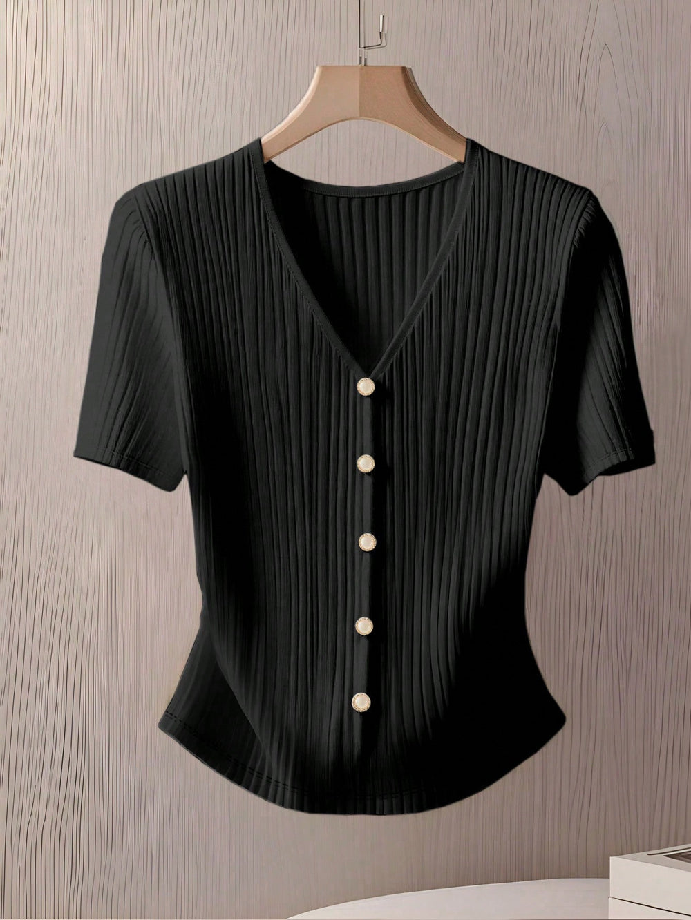 european and american cross-border e-commerce new v-neck knitted short-sleeve shirt solid color loose-fit base layer summer top