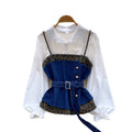 French retro leopard print two-piece set for women - spring/autumn, cinched waist, tie-up layered vest, high-end outfit