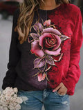 2026 amazon wish european and american cross-border round neck long sleeve floral print color block sweatshirt top - women's in-stock