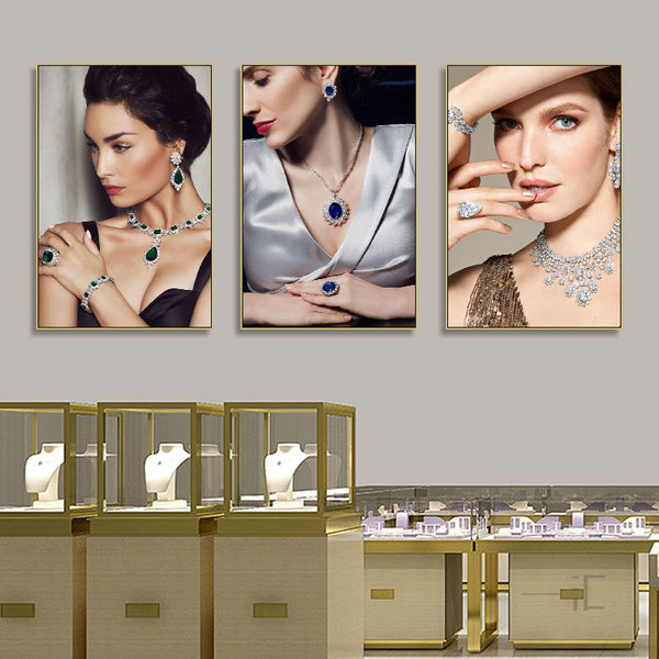 Jewelry store painting luxury store precious jewelry necklace display case decorative painting diamond gemstone promotional poster mural