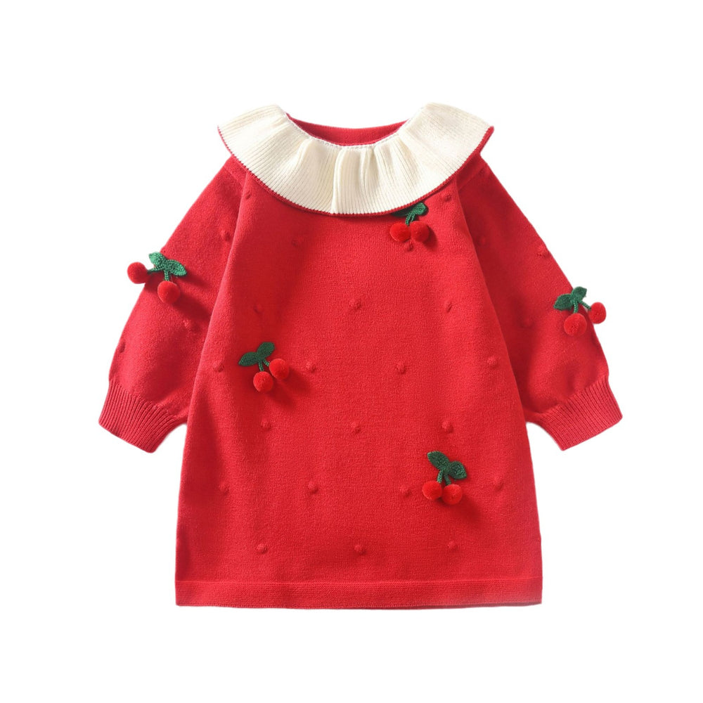 Girls' knit dress - new autumn/winter  collection - red new year's greeting dress - sweet and stylish pullover dress for baby girls