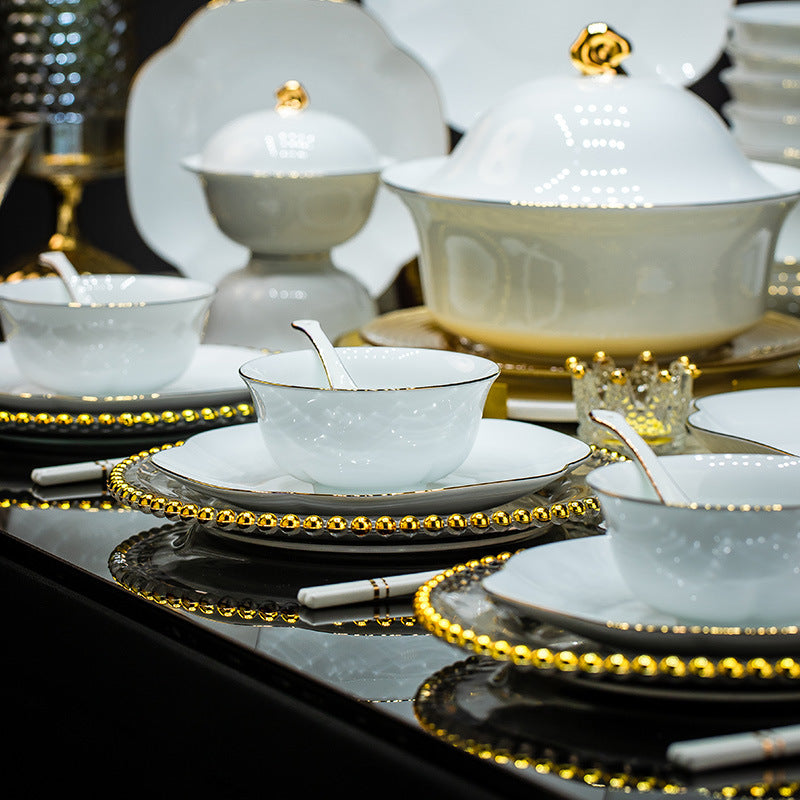 Jingdezhen tableware set, high-end housewarming gift box, dishes, fish plates, chopsticks, high temperature underglaze color