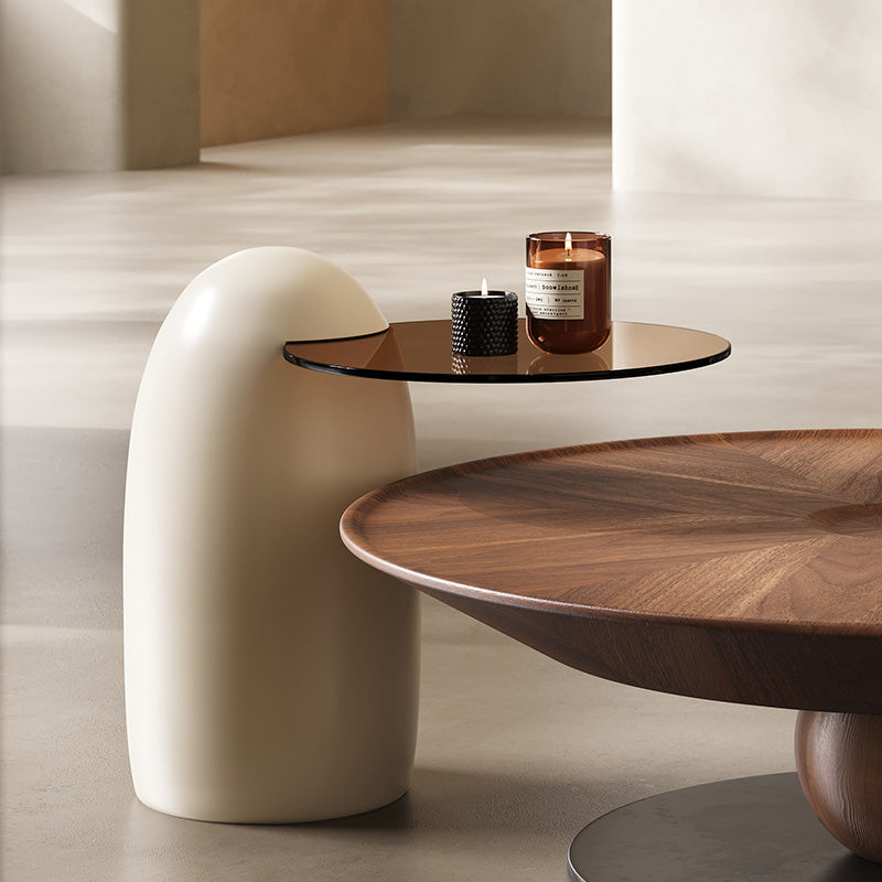 Ready-to-ship minimalist designer ufo coffee table, perfect for living rooms and small apartments. features a round walnut veneer and a touch of understated luxury. available as a coffee table set