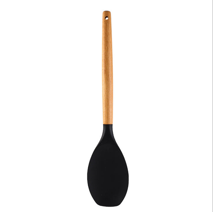 in stock silicone kitchenware for home non-stick pan cooking spatula baking colorful wooden handle kitchen supplies