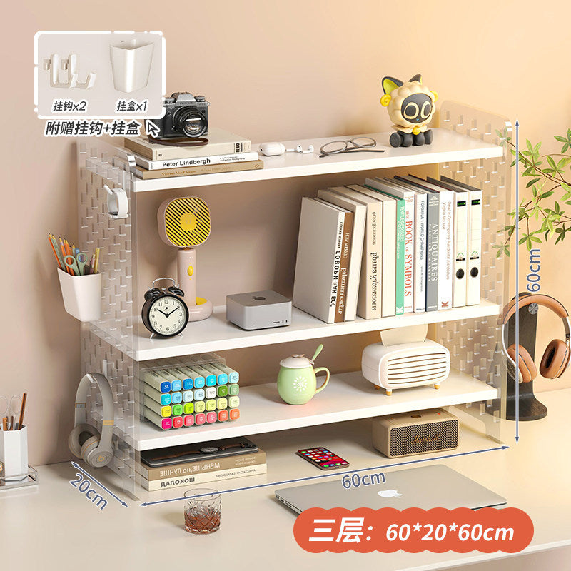 Acrylic desktop organizer, office desk pegboard, computer desk bookshelf, multi-tier storage rack with dividers
