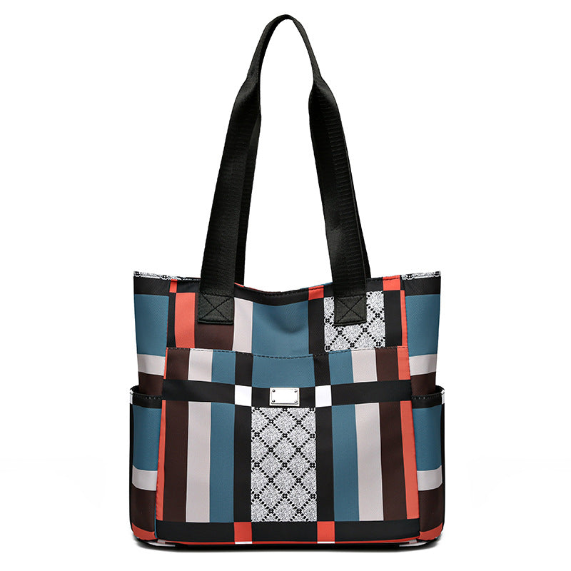 Women's handbag 2026 new collection: large capacity tote bag, fashionable and versatile shoulder bag, color block plaid mom bag