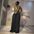 European and american cross-border women's fashion  summer new sexy elegant printed halter neck sleeveless top wide leg pants set
