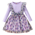 Kids' long-sleeve ribbed knit butterfly mesh dress