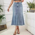 Fashion cross-border women's clothing  high waist denim skirt street casual a-line mopping raw edge denim skirt