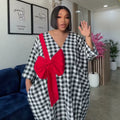 European and american cross-border african women's clothing  summer new arrival: elegant plaid loose plus size bow print dress