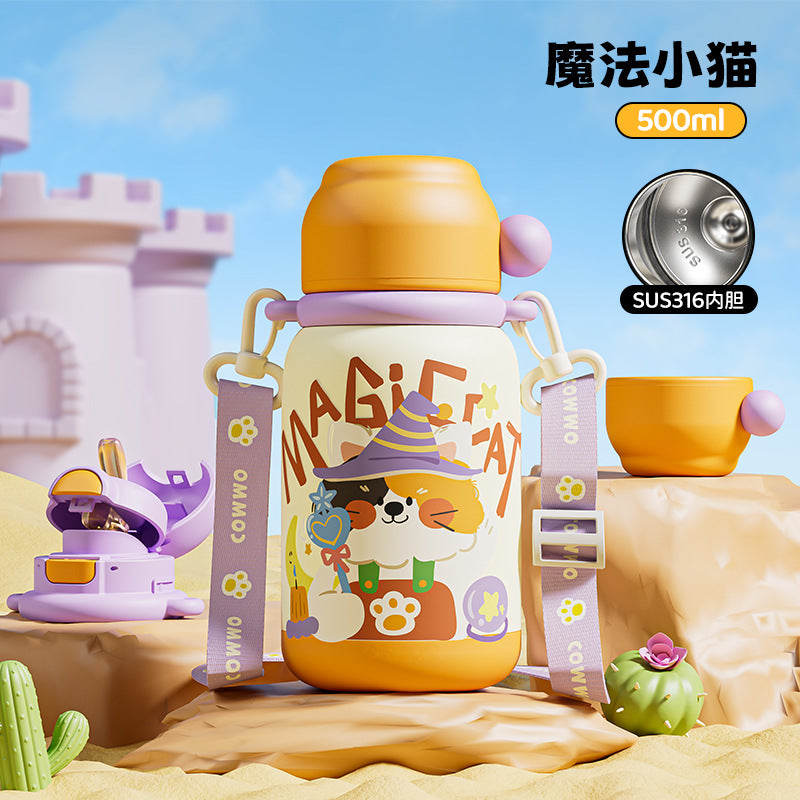 Kids thermos cup 316 stainless steel straw cup cute stainless steel cartoon student cup portable cup manufacturer