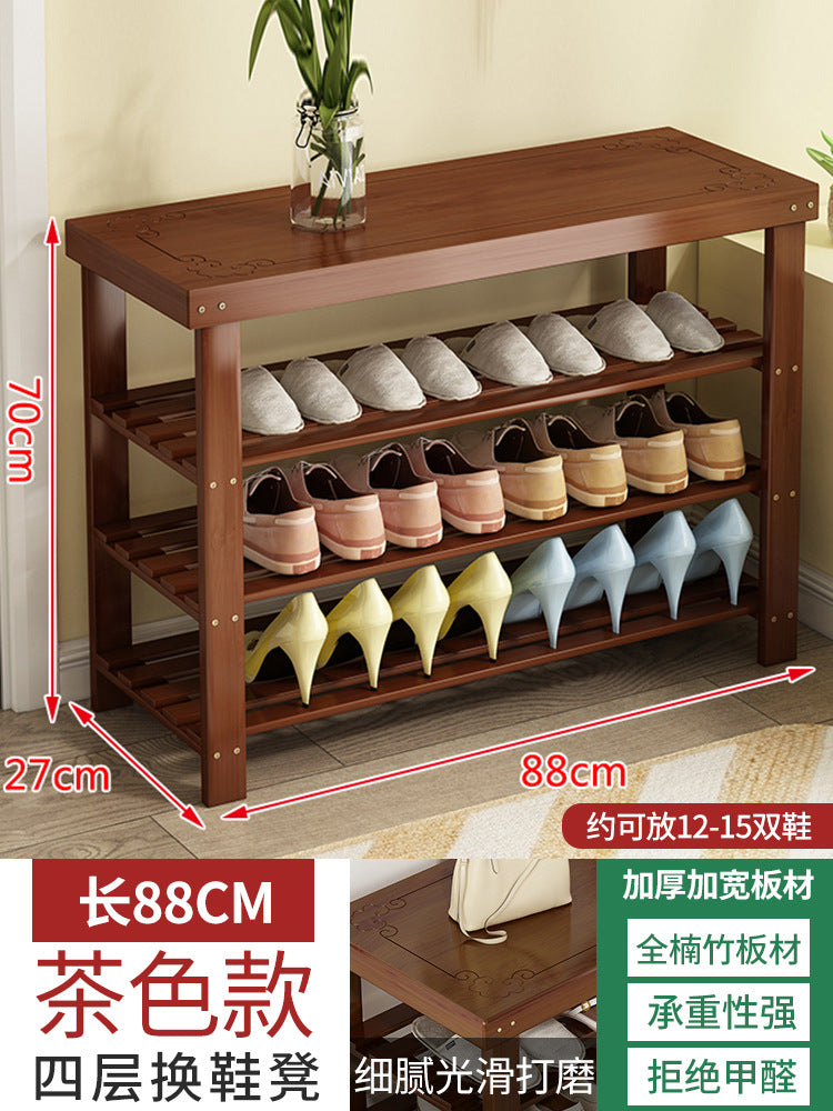 Solid wood shoe rack bench for entryway, shoe changing stool, household shoe cabinet with integrated bench seat for home use