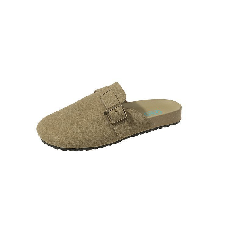 Taizhou plus size slip-on toe-cap half slippers 2025new arrivalretroflats slippers round toe suede lazy slippers