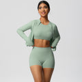 European and american style seamless fleece-lined yoga set - quick-dry, breathable activewear for outdoor leisure, running, and fitness (3-piece)