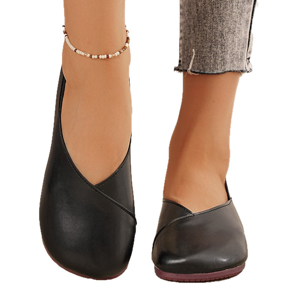 plus size soft leather flats women's  spring & fall new arrival non-slipplaid two-wear casualretro beanie shoes for women