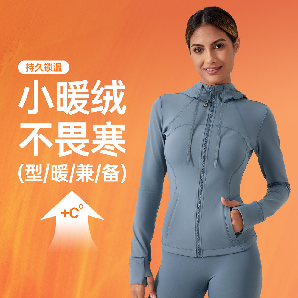 New women's fleece-lined yoga jacket - slim fit, tight-fitting, hooded activewear top for running and fitness - daw179