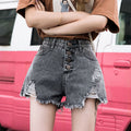 Wide-leg denim shorts for women, new summer korean style, fashionable ripped and frayed hem, washed high-waisted loose fit, chic shorts