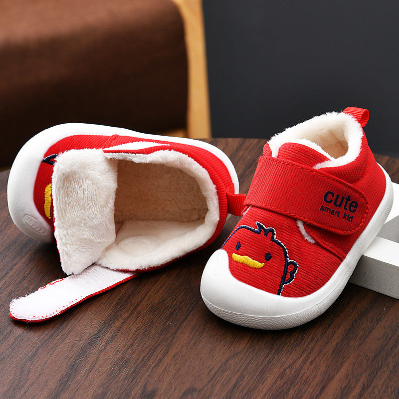 Toddler shoes for baby boys and girls, autumn/winter infant shoes, fleece-lined and thickened, soft-soled cotton shoes for babies and toddlers aged 0-1 to 2 years old