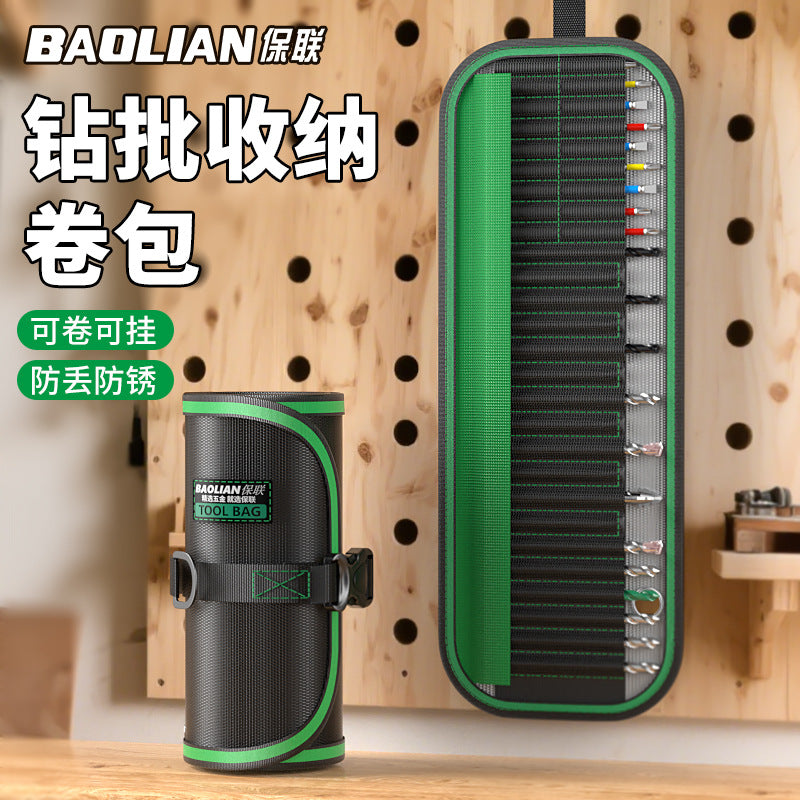 Electrician's tool kit: durable, multi-functional roll-up bag for screwdriver bits, drill bits, and accessories - portable, heavy-duty, and wear-resistant