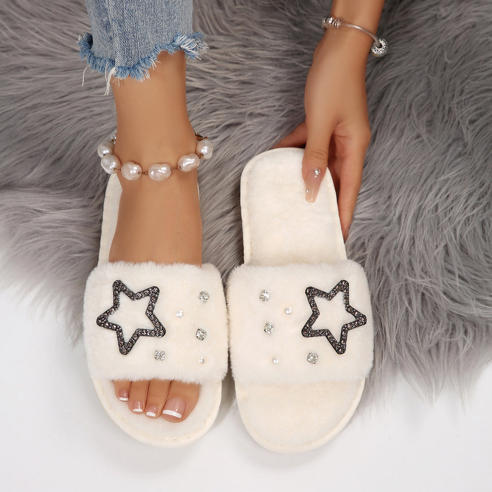 2025new arrivalstuffed slippers women's one-line heattechk-style home confinement shoes indoor and outdoor flat heel women's cotton slippers
