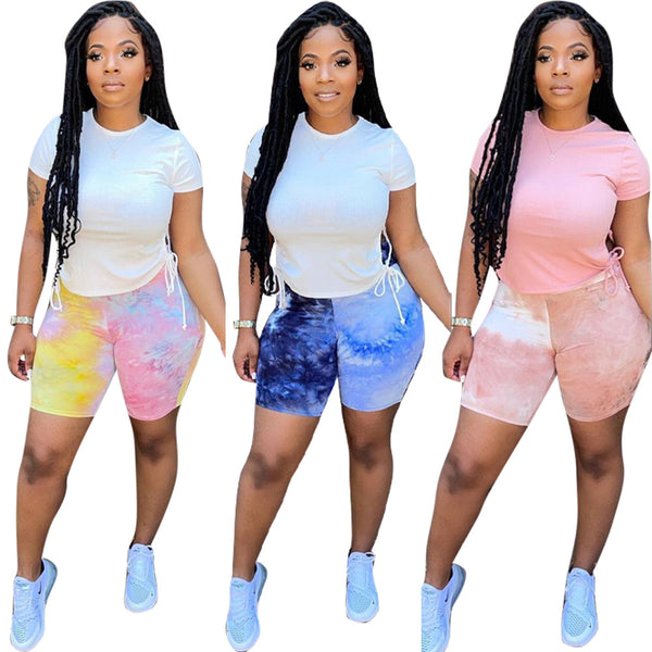 5477  women's clothing new, fashionable summer new pants set printed on both sides of the drawstring casual T-shirt two pieces 1