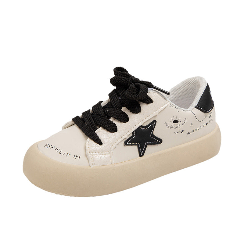 Korean version of children's leather board shoes soft sole spring and autumn new low-top casual boys and girls students star sports shoes versatile
