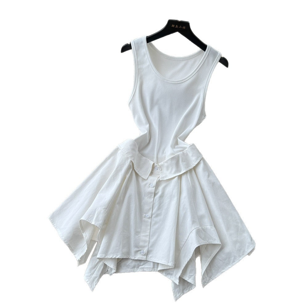 Intellectual style sleeveless a-line asymmetricaldress women's summer short-sleeved waist slimming lookeasiest for match sundress summer