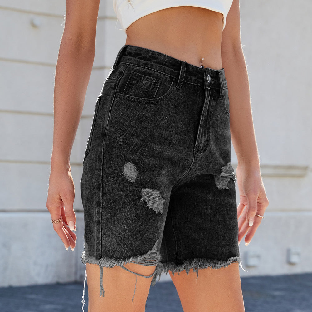 Fashion cross-border women's summer new style   washed casual ripped denim shorts half length pants trendy