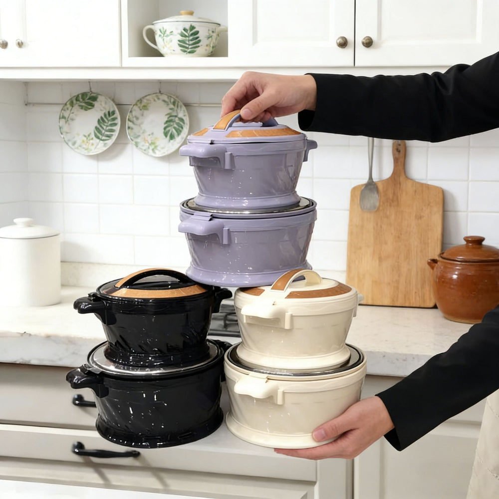 Export cross-border stainless steel thermal pot large capacity thermal rice bucket double layer pot 3pcs food warmer