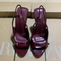 Za's 2025 spring new arrivals: burgundy and black women's patent leather peep-toe pumps with buckled ankle strap and stiletto heel