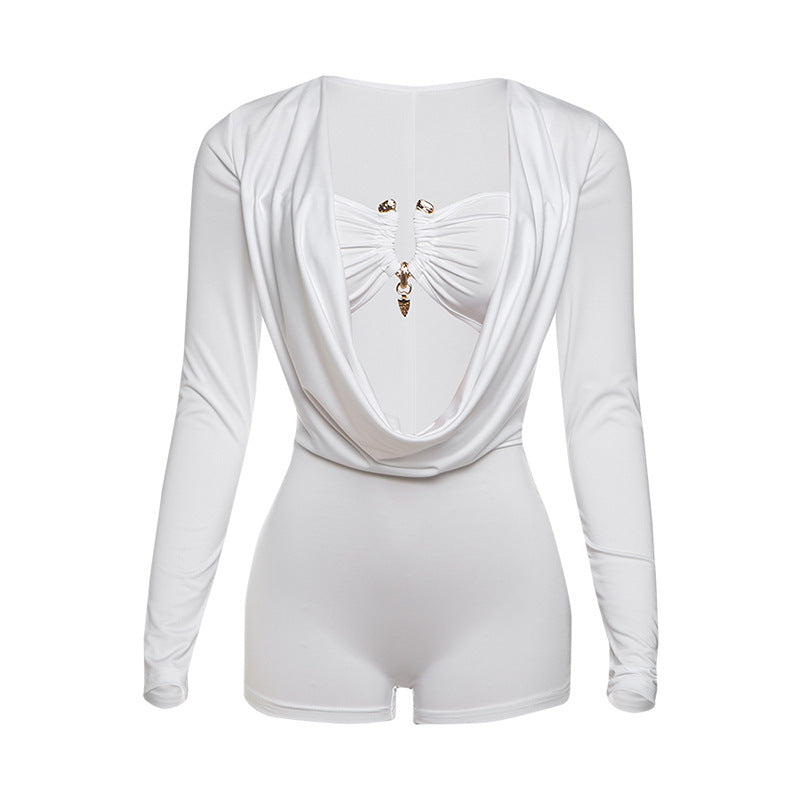 European and american style  spring/summer new arrivals: edgy streetwear sexy hot girl deep v low-cut solid color slim-fit jumpsuit