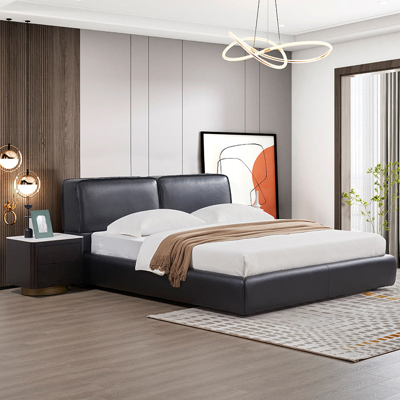 Italian normcore big black cow genuine leather bed casual modern light luxury house classy master bedroom double bed designer wedding bed