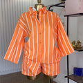 European and american cross-border women's fashion:  autumn new collection - trendy orange loose striped shirt & high-waisted shorts casual set