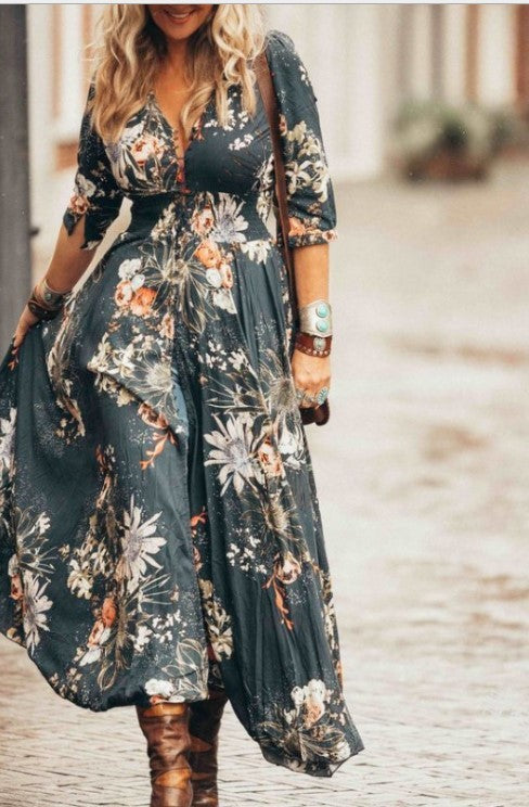 2025 summer: understated luxury, simple chic - plus size women's clothing. unique print design, v-neck, sexy dress