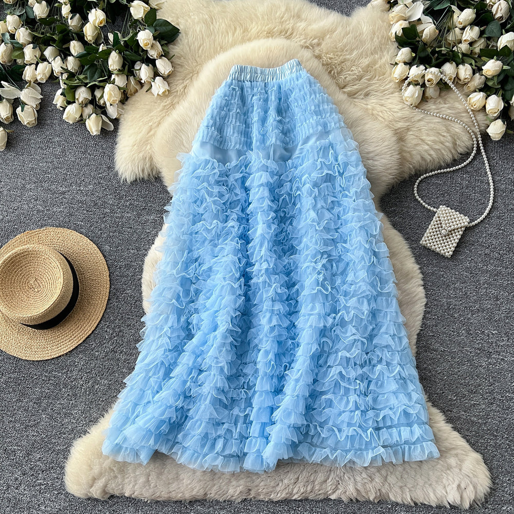 K-style high waist a-line sweet skirt women's multi-layer cake skirt slimming look tutu skirt work clothingsweet mid-length skirt