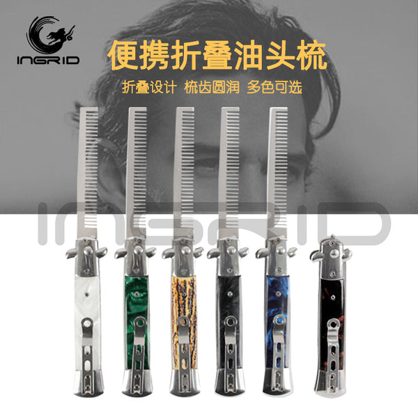 Foreign trade spring men's hair styling comb folding dense tooth comb stainless steel pocket portable hairstyle oil hair comb