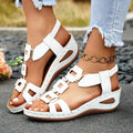 Elastic slip-on sandals for women, new summer  collection, plus size wedge heel, open-toe design with metal embellishments