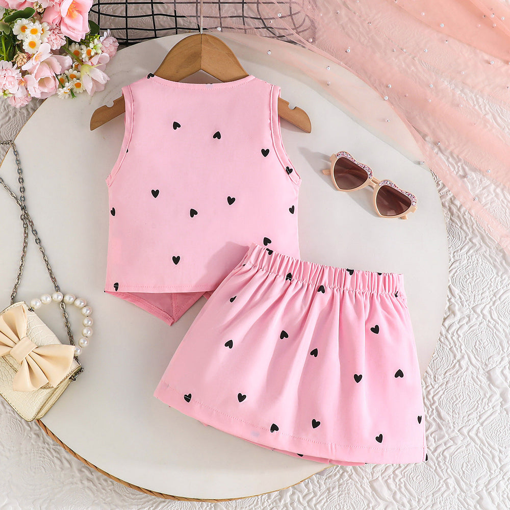european and american style baby summer outfit: sweet heart pattern kids' set - princess-inspired sleeveless vest dress