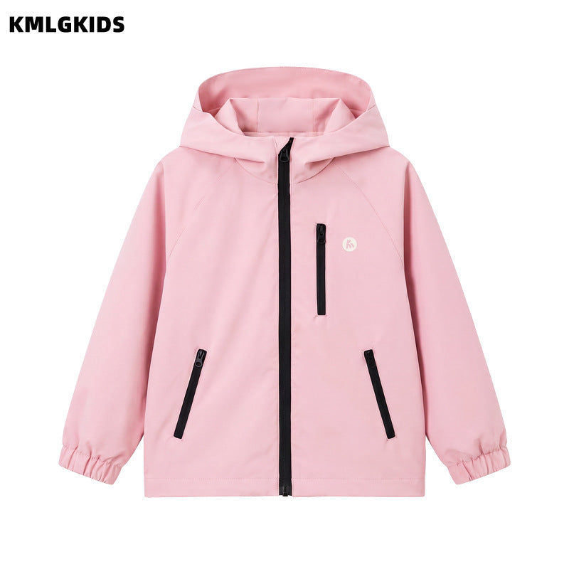 Factory wholesale korean style girls' outdoor multi-color windbreaker autumn new children's clothing small and medium kids hooded jacket