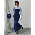 code new arrival  women's original elegancecontrast color lapel silmdress