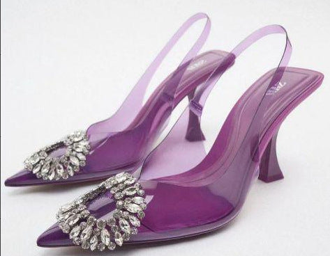 Za 2024 summer new arrivals: women's clear rhinestone elegant fairy crystal mules, high heel pointed toe sandals