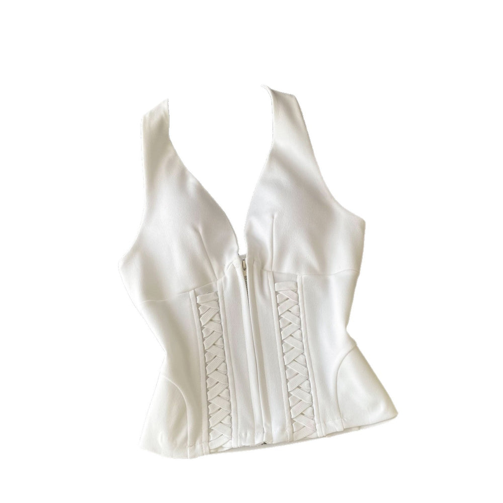 Fashion ins wear women's vest socialite niche accessible luxurysexyv neck halter strap silm backless short tops