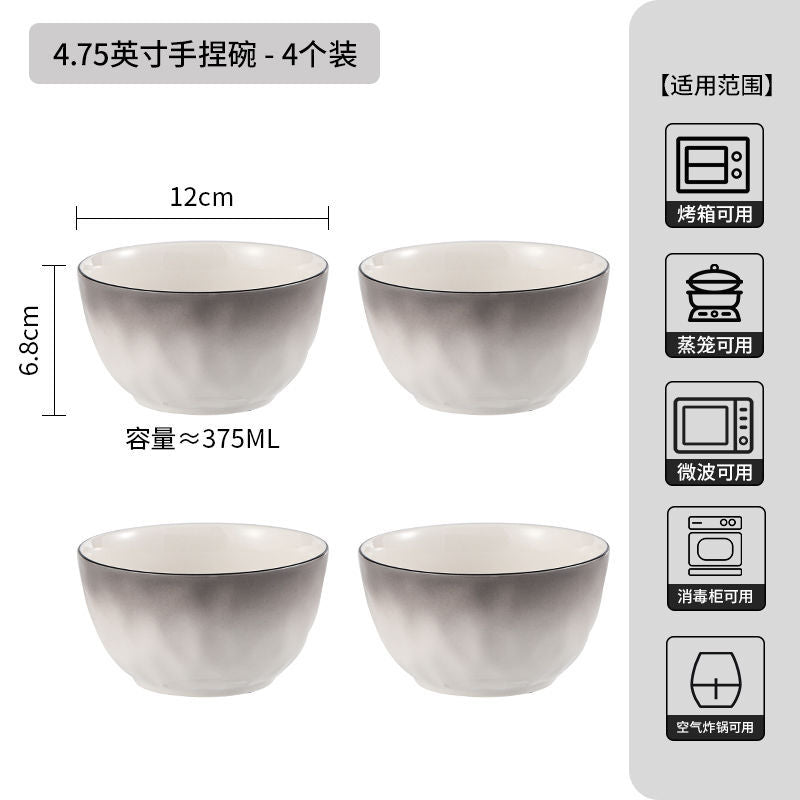 Gradient gray appearance underglaze color ceramic tablewarefor homeceramic bowl eating bowl good-looking bowl plate tableware suit