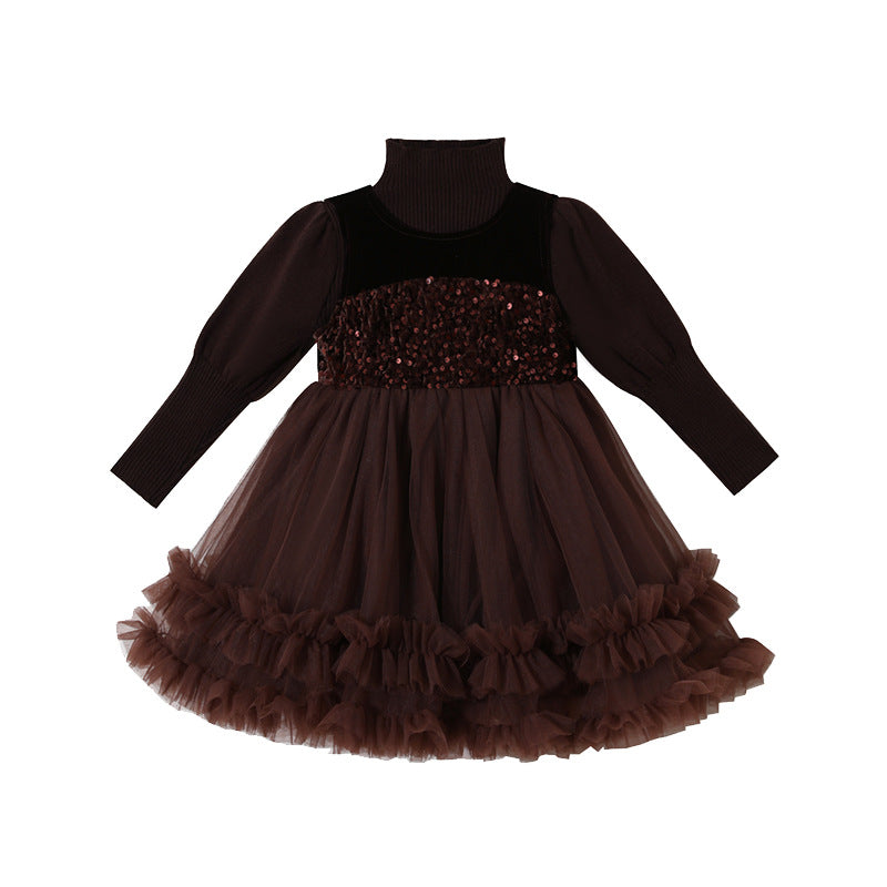 Girls' dress autumn/winter new arrivals  kids' knitted sweater little girl mesh first birthday chic princess dress winter