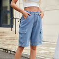 Wish summer european and american style women's clothing cross-border e-commerce  new elastic waist denim cargo shorts trendy