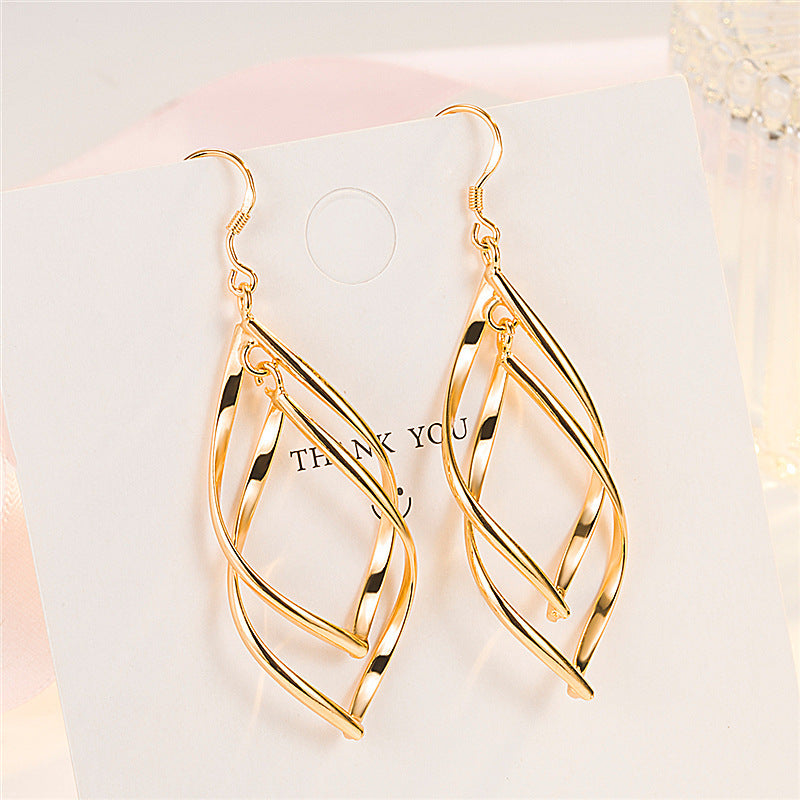 European and american cross-border earrings, gold-plated double-ring buckle earrings, earrings, european and american creative long double-twist tassel earrings