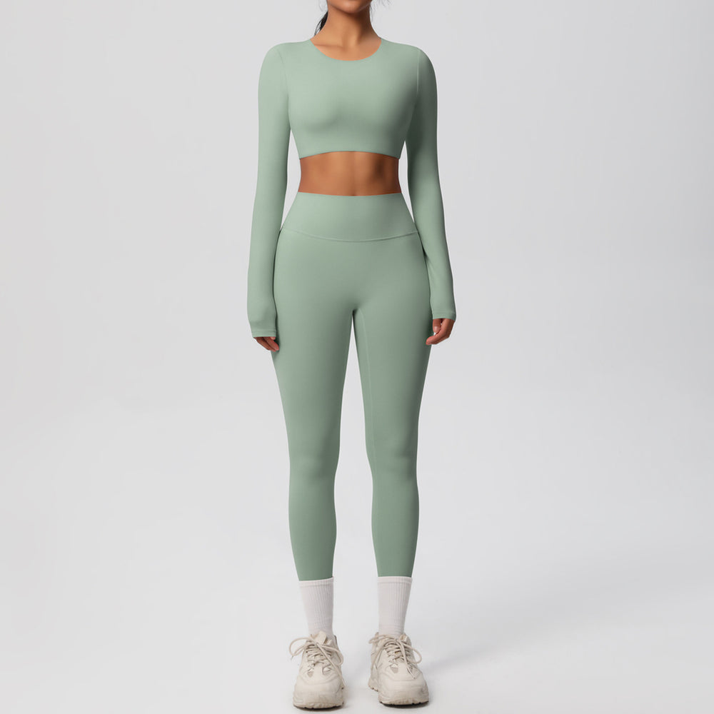New arrival: european and american style solid color double-sided brushed breathable compression yoga set - 8 piece activewear set for running and fitness