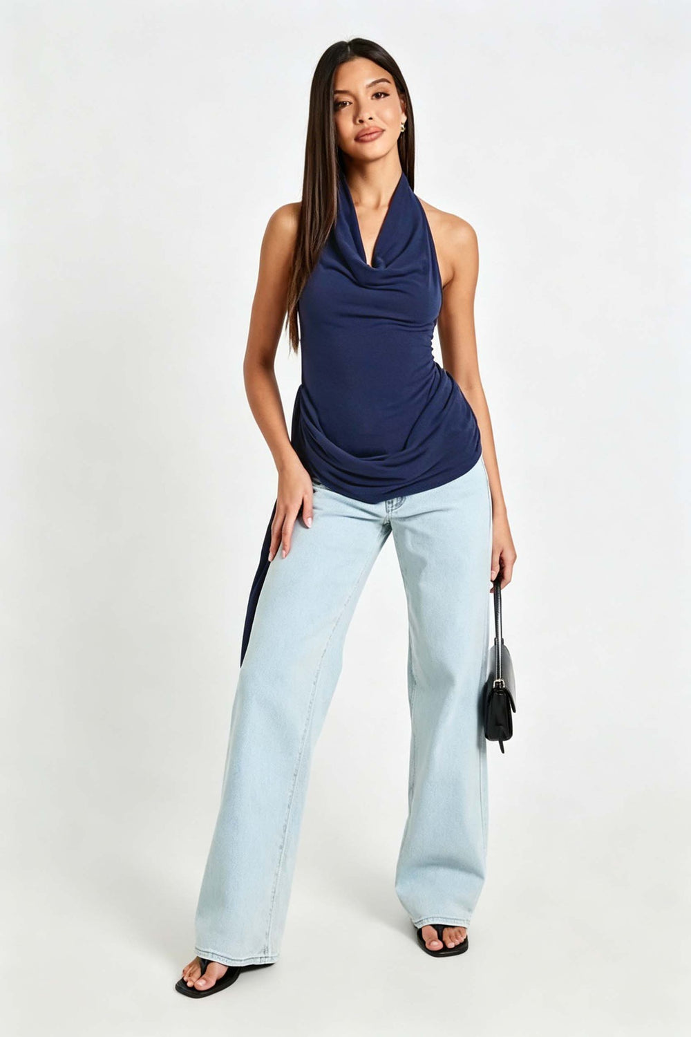 women's summer halterneck backless sleeveless top, featuring side ties, ruched waist, slimming fit, and a spicy girl vibe
