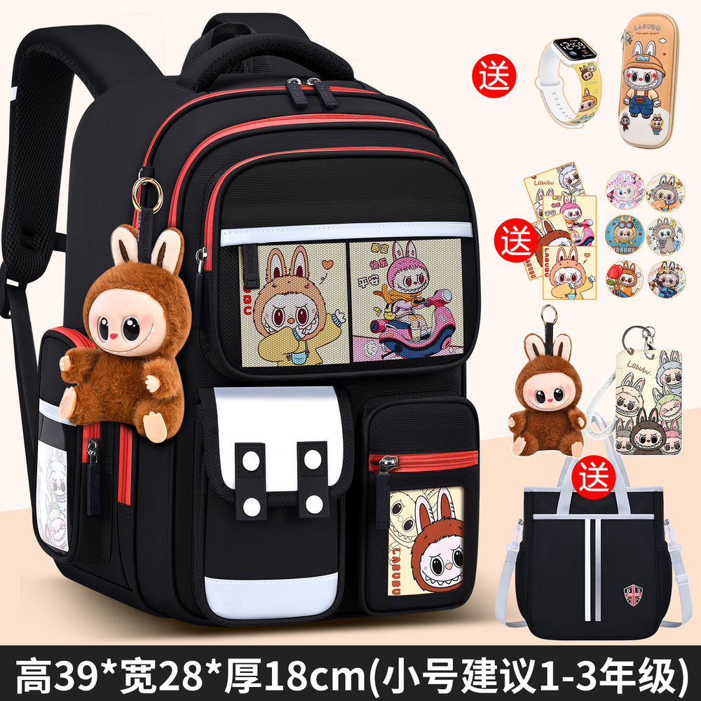 2026 new labubu backpack for girls, elementary school students grades 1-6, boys' lightweight kids' backpack, spine protection, and weight reduction